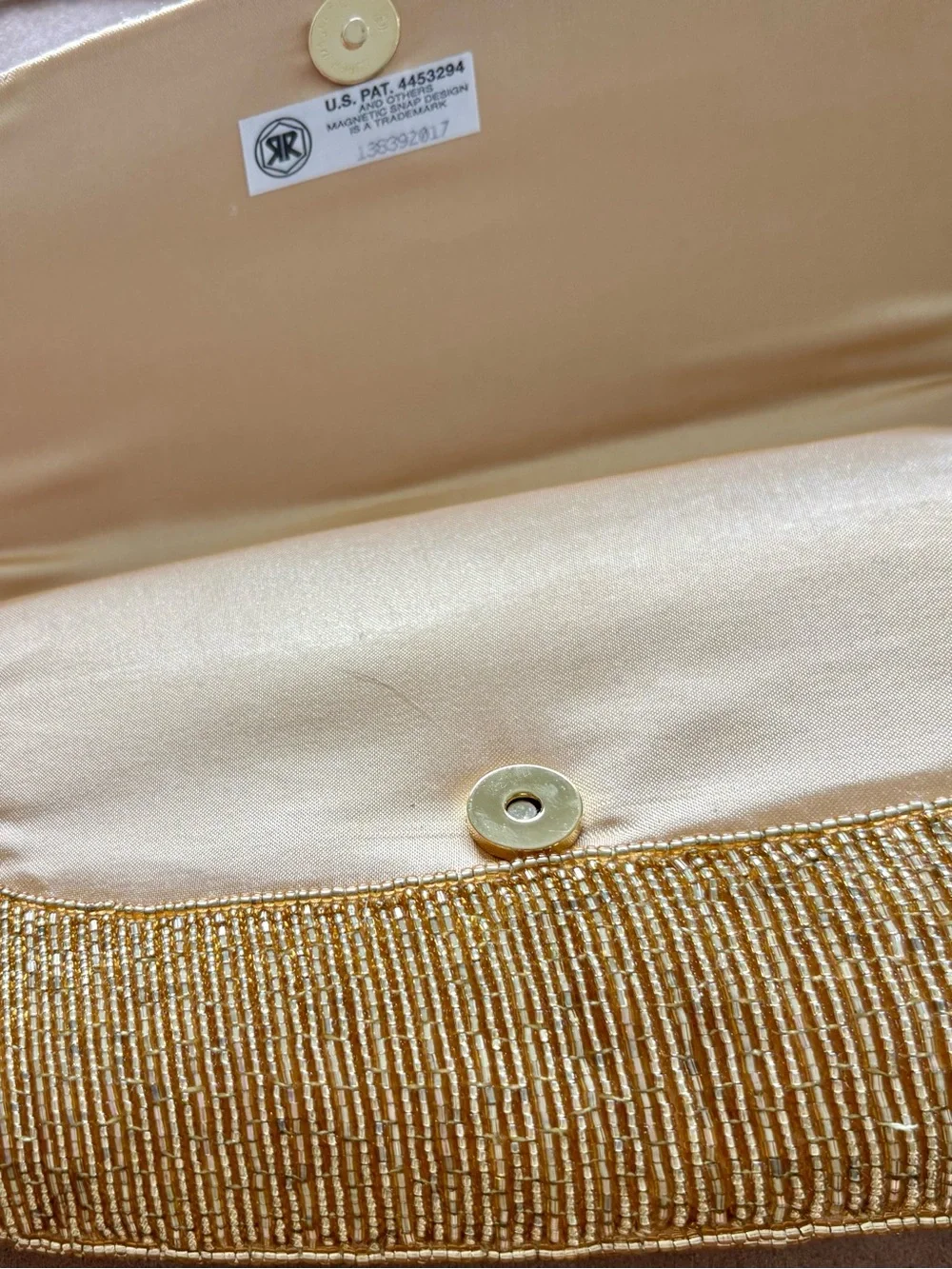 Gold Glitz Beaded Evening Clutch with Lacey Gold Chain Strap